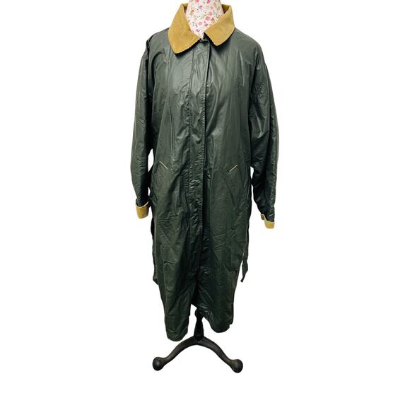 🌿 VTG Woolrich Woman M Green Barn Jacket Coat Flannel Trench Corduroy Heritage - Picture 1 of 5